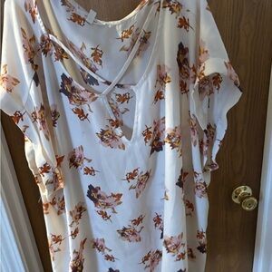 Maurices Cream and Orange Floral Blouse